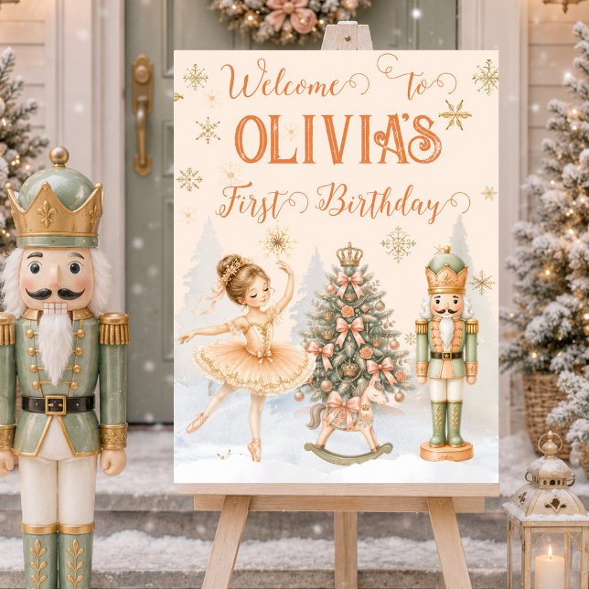 Poster Sinal de Boas-Vindas Bailarina do Quebra-Nozes Sug (Nutcracker Sugar Plum Fairy Ballerina Welcome Sign)