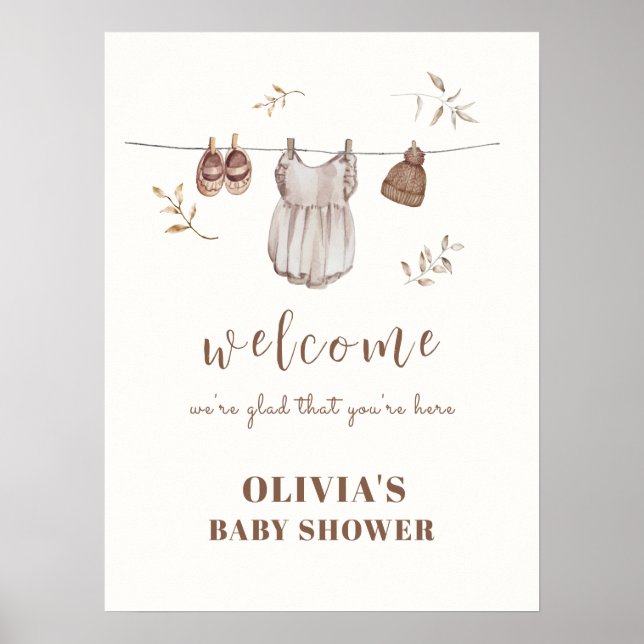 Poster Sinal de Boas-Vindas Boho Roupa de Menina Chuveiro (Frente)