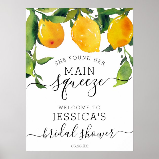 Poster Sinal de Boas-Vindas Casamento Limão Citrus Esmaga (Frente)