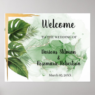Poster Sinal de Boas-Vindas Casamento Palma Tropical
