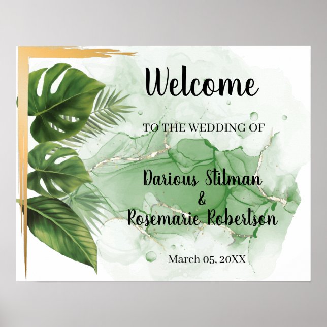 Poster Sinal de Boas-Vindas Casamento Palma Tropical (Frente)