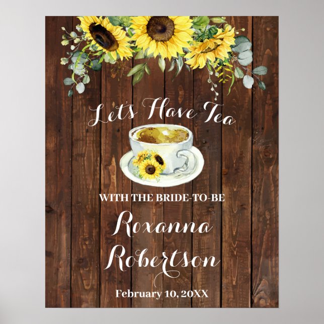 Poster Sinal de Boas-vindas Chá Chá de Noiva Girassóis Ve (Frente)
