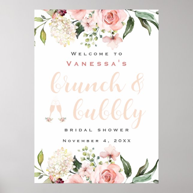 Poster Sinal de Boas-Vindas Chá de Noiva Brunch e Espuman (Frente)