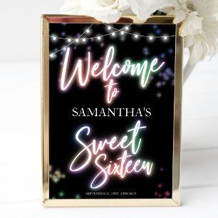 Poster Sinal de Boas-Vindas Colorido Neon para Aniversári