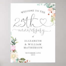 Poster Sinal de Boas-Vindas com Coração de Flor no 25º An