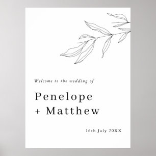 Poster Sinal de Boas-Vindas com Folhagem em Arte Linear