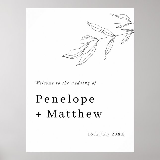 Poster Sinal de Boas-Vindas com Folhagem em Arte Linear (Frente)