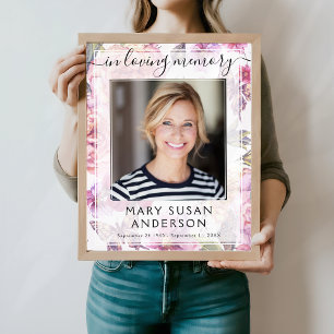 Poster Sinal de Boas-Vindas com Foto Floral Vintage em Me