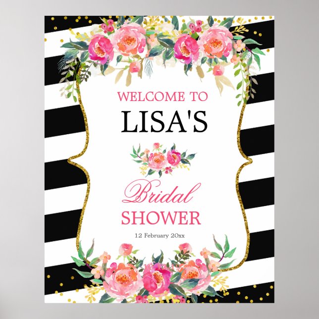 Poster Sinal de boas-vindas, cor-de-rosa, com risca branc (Frente)