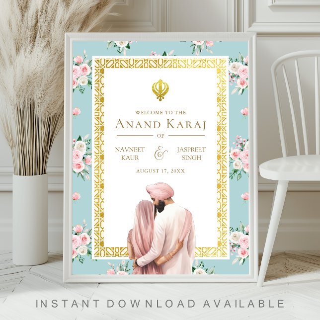 Poster Sinal de boas-vindas da Anand Karaj, azul-rosa, fl (Criador carregado)