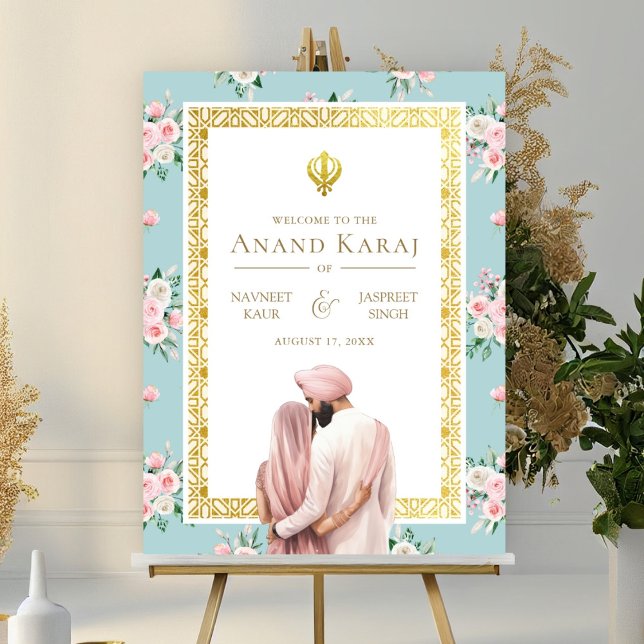 Poster Sinal de boas-vindas da Anand Karaj, azul-rosa, fl (Criador carregado)