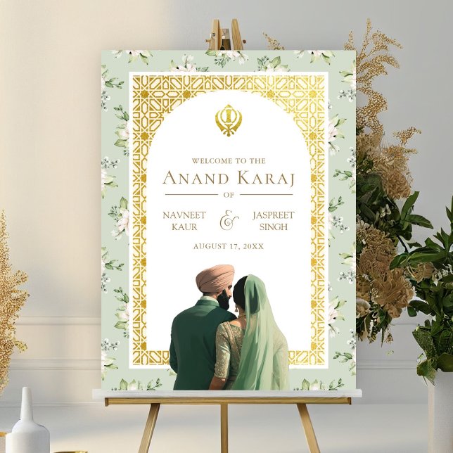 Poster Sinal de Boas-vindas da Anand Karaj Sikh Floral Ve (Criador carregado)