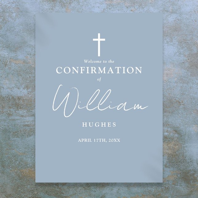 Poster Sinal de boas-vindas da confirmação de script azul (Dusty Blue Script Confirmation Welcome Sign)