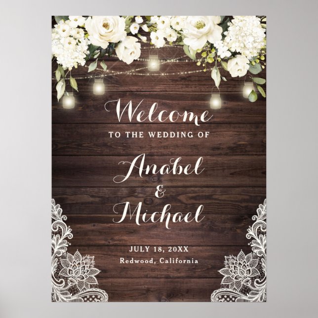 Poster Sinal de Boas-vindas da Corrente de Madeira Lace B (Frente)