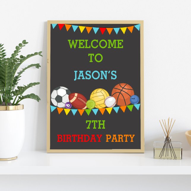 Poster Sinal de boas-vindas da Festa de aniversário despo (Sports Birthday Welcome Signs)