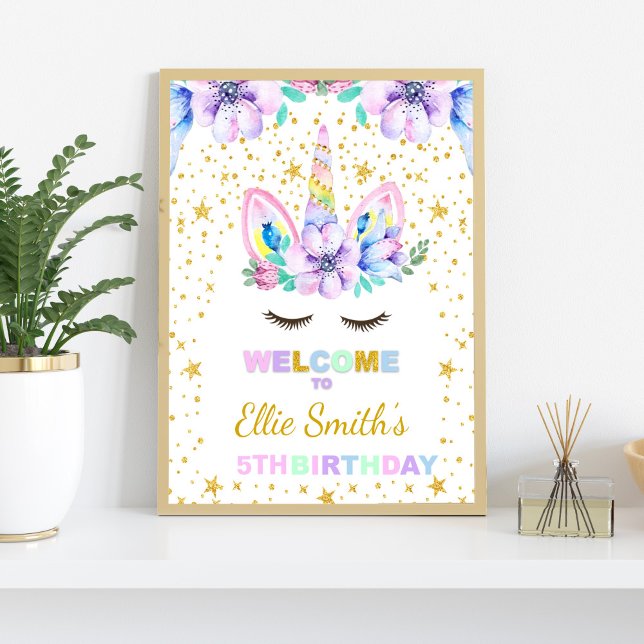 Poster Sinal de boas-vindas da Festa de aniversário Roxa  (Purple Unicorn Welcome Signs)