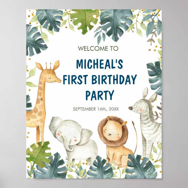 Poster Sinal de boas-vindas da Festa de aniversário selva (Frente)