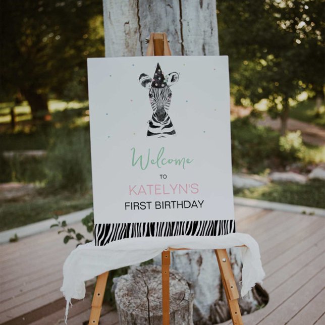 Poster Sinal de Boas-vindas da Festa de aniversário Zebra (Criador carregado)