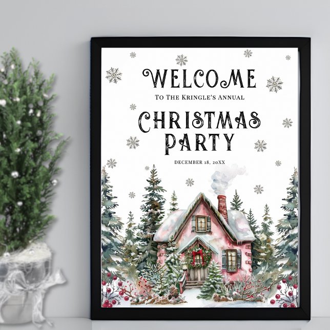 Poster Sinal de boas-vindas da Festa de inverno Festiva (Festive Winter Christmas Party Welcome Sign)