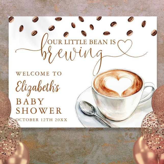 Poster Sinal de Boas-Vindas da Festa do Bebê Little Bean  (Little Bean Coffee Baby Shower Welcome Sign)