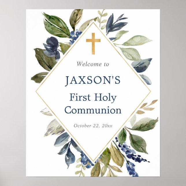 Poster Sinal de boas-vindas da folhagem azul-verde (Frente)