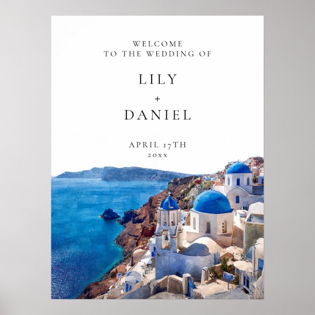 Poster Sinal de Boas-vindas da Grécia Santorini (Frente)