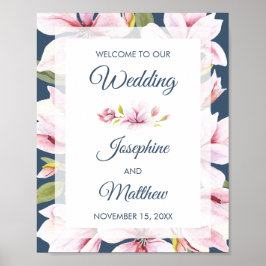 Poster Sinal de Boas-vindas da Magnolia Floral Elegante