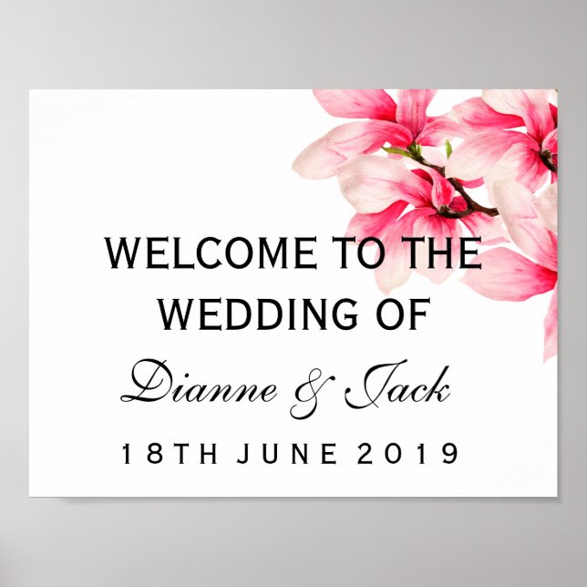 Pôster Sinal de boas-vindas da Magnolia Floral Rosa Român (Frente)