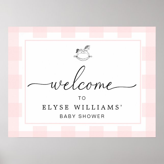 Poster Sinal de boas-vindas da Mangueira Rosa Gingham (Frente)