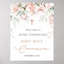 Poster Sinal de Boas-vindas da Primeira Comunhão Rosa