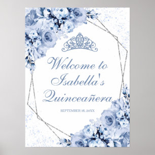 Poster Sinal de boas-vindas da Quinceanera Azul Dusty
