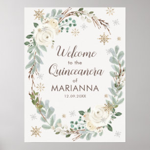 Poster Sinal de Boas-vindas da Quinceanera Floral de inve
