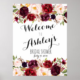 Pôster Sinal de boas-vindas da rosa vermelha Marsala