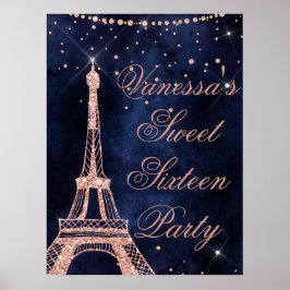 Poster Sinal de boas-vindas da Torre Eiffel rosa gold 16