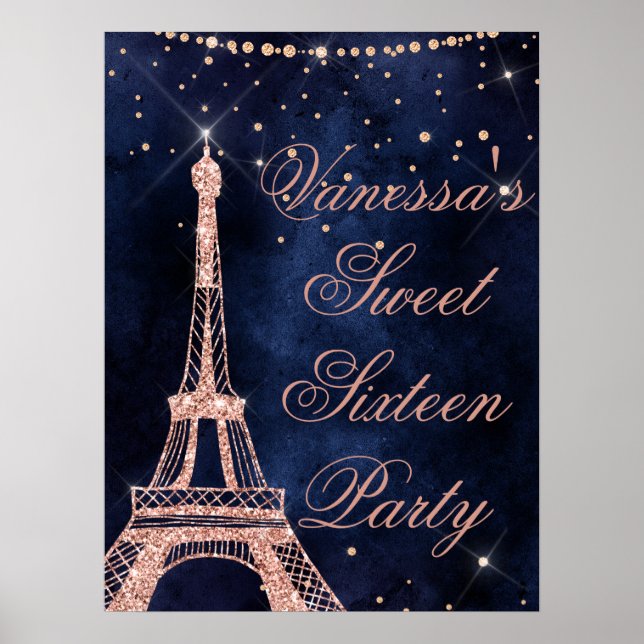 Poster Sinal de boas-vindas da Torre Eiffel rosa gold 16 (Frente)