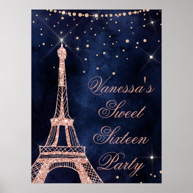 Poster Sinal de boas-vindas da Torre Eiffel rosa gold 16 (Frente)