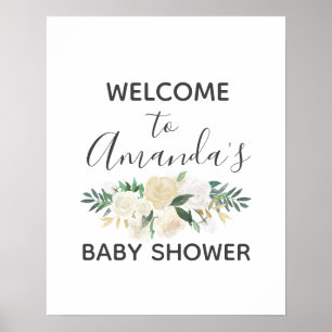Poster Sinal de boas-vindas das flores do chá de fraldas