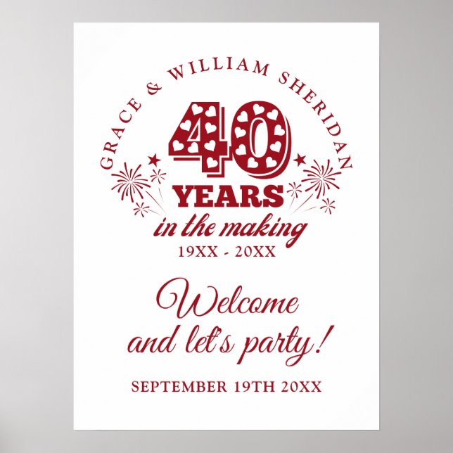Poster Sinal de Boas-Vindas de 40º Aniversário Em Produçã (Frente)