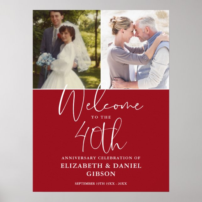 Poster Sinal de Boas-Vindas de 40 Anos de Casamento com 2 (Frente)
