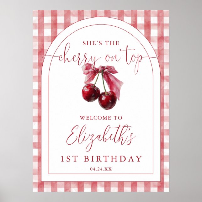 Poster Sinal de Boas-Vindas de Aniversário com Laço e Cer (Frente)