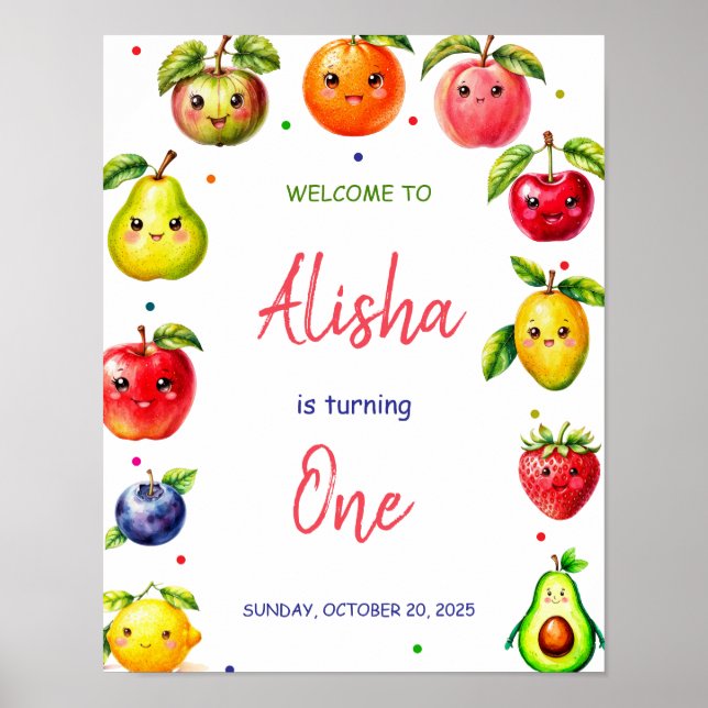Poster Sinal de boas-vindas de aniversário da Fruta (Frente)