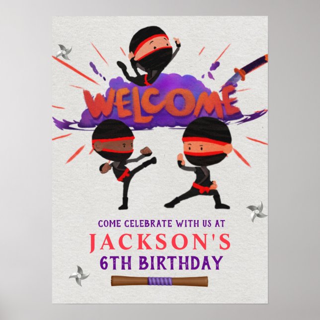 Poster Sinal de boas-vindas de aniversário da Ninja (Frente)