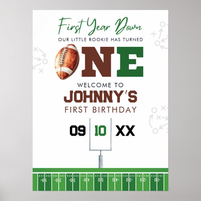 Poster Sinal de Boas-Vindas de Aniversário de 1º Futebol (Frente)