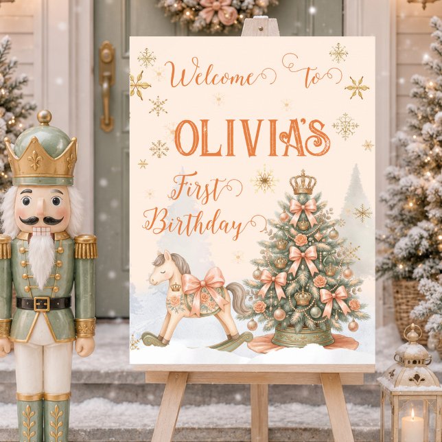 Poster Sinal de Boas-Vindas de Aniversário de 1 ano do Qu (Nutcracker Sugar Plum Christmas Welcome Sign)