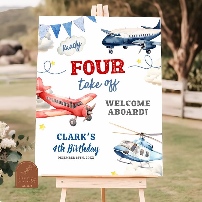 Poster Sinal de Boas-Vindas de Aniversário de 4 anos com  (Criador carregado)
