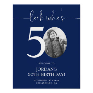 Pôster Sinal de boas-vindas de aniversário de 50 azuis