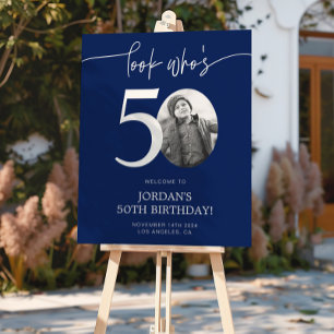 Pôster Sinal de boas-vindas de aniversário de 50 azuis