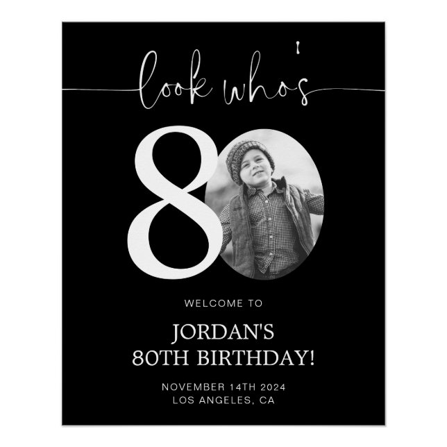 Pôster Sinal de boas-vindas de aniversário de 80 negro |  (Frente)