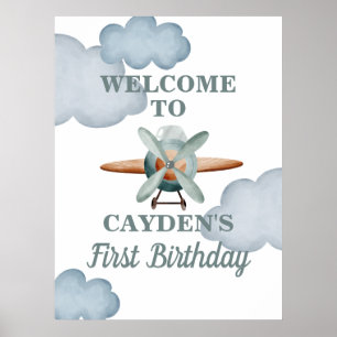 Poster Sinal de Boas-Vindas de Aniversário de Avião Tempo