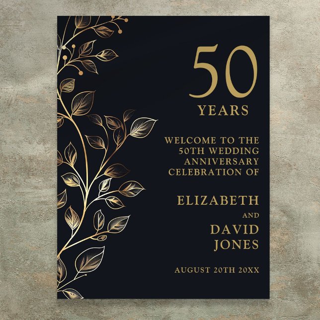 Poster Sinal de Boas-Vindas de Aniversário de Bodas de 50 (Elegant 50th Wedding Anniversary Welcome Sign)